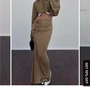 High waist floral drapes split skirt